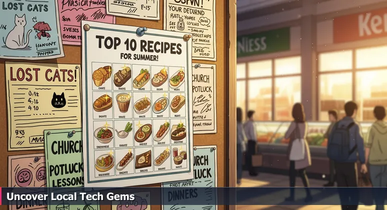 Close-up image of a community bulletin board in Brownsville, TX, with flyers and a central list highlighting top free tech training programs for 2026.