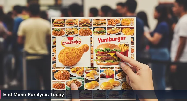 Close-up of hands holding a Jollibee menu with overwhelming choices, symbolizing the stress of picking a tech bootcamp in the Philippines.