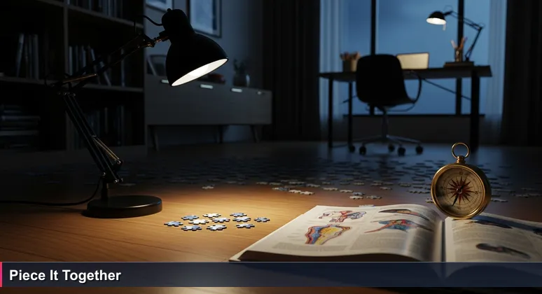 Scattered jigsaw puzzle pieces on a condo floor in BGC, Manila, at night, depicting the confusing cybersecurity job search in the Philippines for 2026.