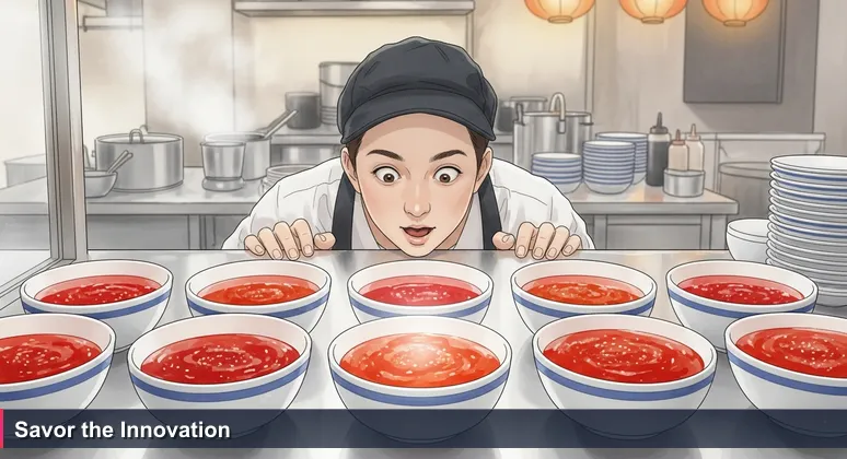 A person tasting different bowls of chili sauce at a Malaysian food stall, symbolizing the diverse flavors of AI startups in Malaysia's tech scene.