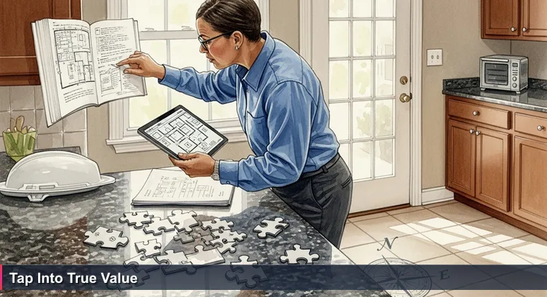A real estate appraiser examining a kitchen in Sandy Springs, GA, symbolizing the decoding of hidden value in AI salaries.