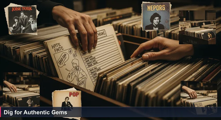 Close-up of hands exploring vinyl records in a Sandy Springs record store, symbolizing the hunt for authentic tech startup opportunities for junior developers.