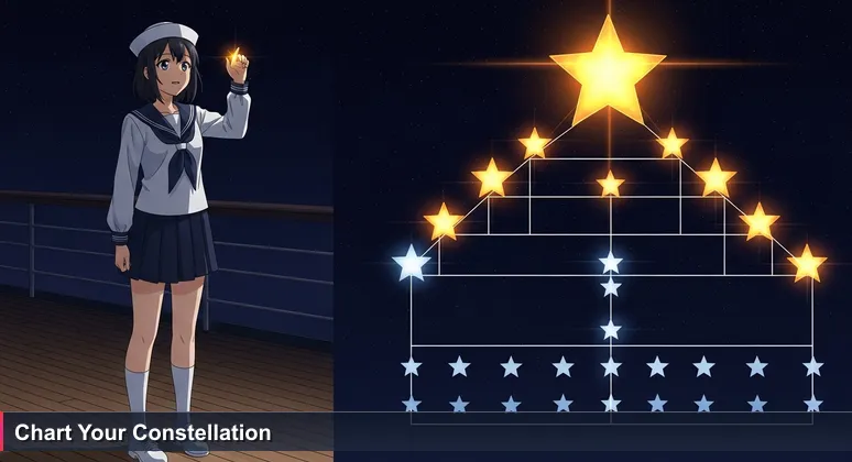 A determined woman on a night deck in Sandy Springs, tracing constellations in a starry sky to symbolize navigating tech career resources for women in 2026.