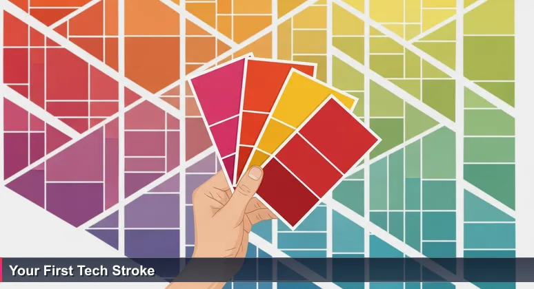 A close-up of a hand holding paint swatches against a wall covered with hundreds of color samples, symbolizing the overwhelm of choosing free tech training options in San Bernardino.