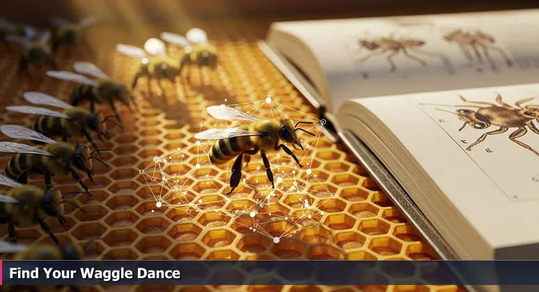 Honeybee performing waggle dance on honeycomb, symbolizing AI networking and community collaboration in McAllen, TX.
