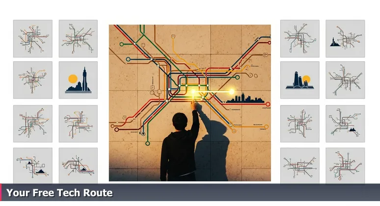 A person traces a highlighted route on a public bus map in McAllen, symbolizing free tech training paths available at local libraries.
