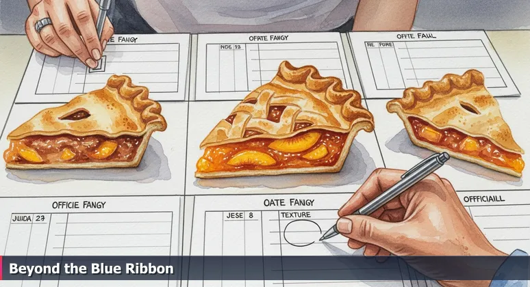 Judges at the South Carolina State Fair scoring pie slices with number cards, symbolizing the nuanced evaluation of tech companies' total compensation in Columbia.