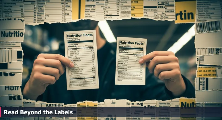 Hands comparing two nutrition labels in a grocery aisle, symbolizing the choice between tech career paths in Columbia, SC.