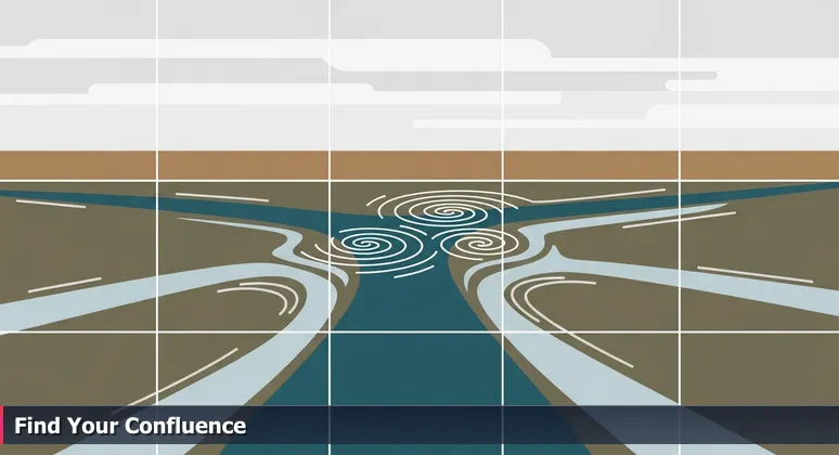 Two waterways merging in the Congaree River, symbolizing the confluence of support for women in tech in Columbia, SC.