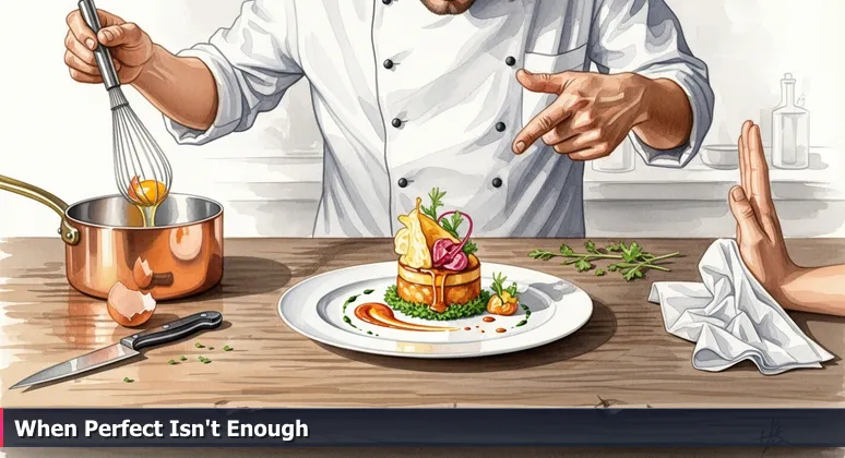 A chef's exquisite dish is rejected by a customer in an Austin restaurant, symbolizing AI skills that look perfect but fail in practical deployment.