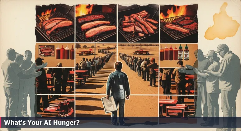 A person in line at Franklin Barbecue in Austin, TX, holding a Top 10 list, symbolizing the search for the perfect AI engineering job.