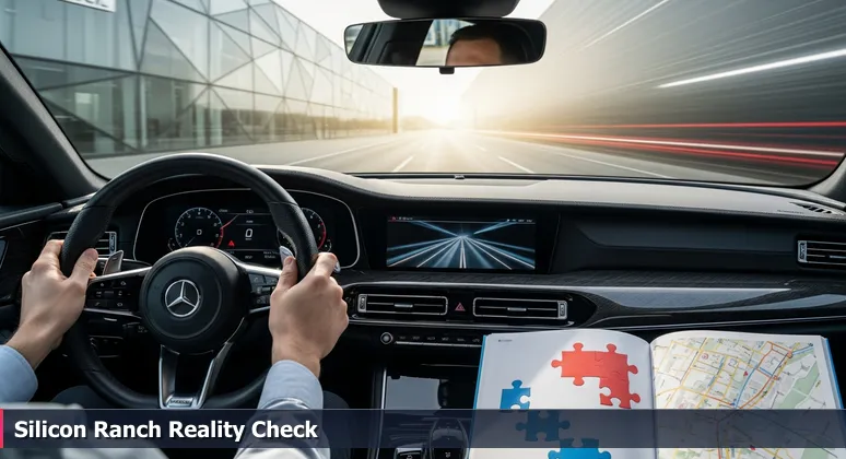 Hands on a steering wheel during a car test drive, with Austin skyline in the rearview mirror, symbolizing the move for tech careers.