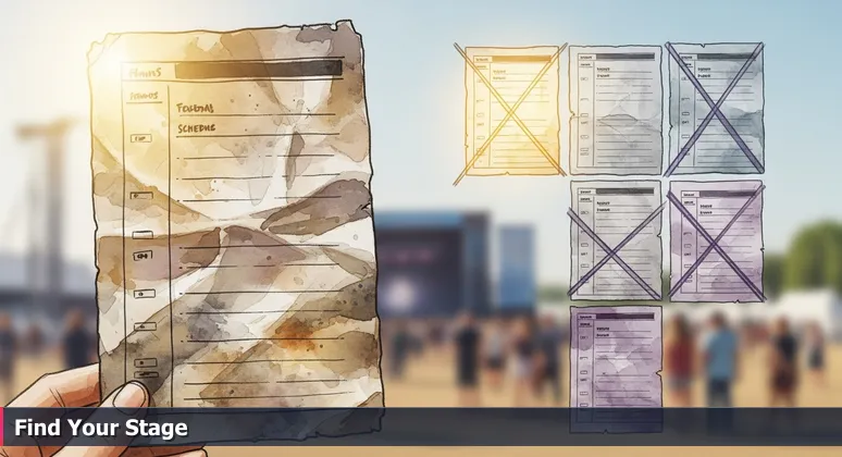 A close-up of a crumpled music festival schedule with highlighted venues, symbolizing the strategic choice of Austin's top tech coworking spaces for AI careers.