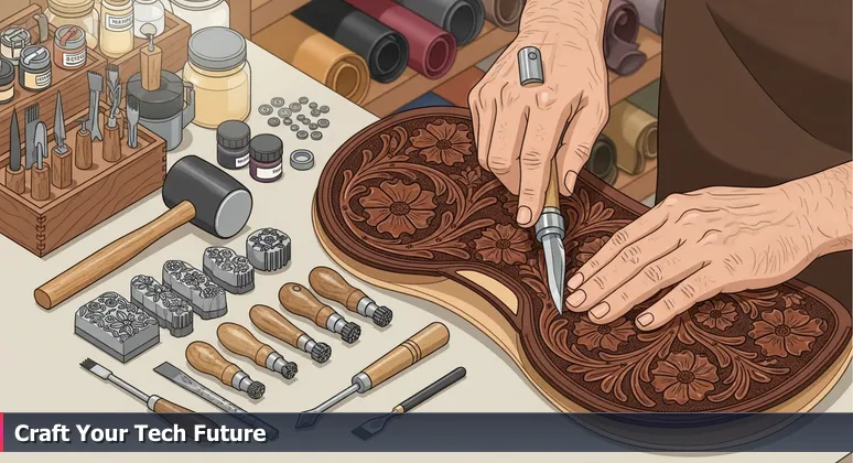 Hands of a leatherworker crafting a saddle, symbolizing Baton Rouge's specialized tech craftsmanship for AI and energy-tech careers in 2026.