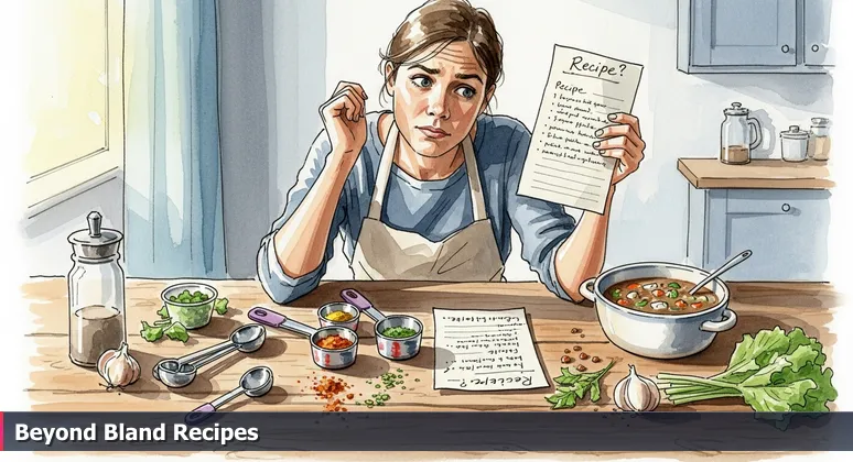 A confused home cook in a kitchen holding a recipe card, with a bland dish on the counter, symbolizing the pitfalls of generic AI career advice in Baton Rouge.