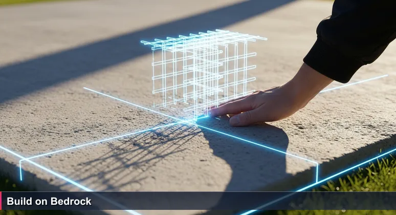 A hand inspecting a solid concrete foundation, symbolizing stable tech career opportunities in Tyler, TX for 2026.