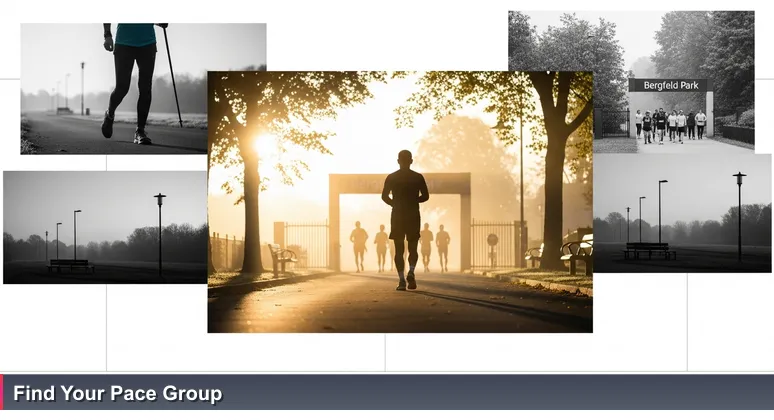 A solitary runner pauses on a Tyler street at dawn, looking towards a vibrant group of runners gathering at Bergfeld Park, symbolizing the choice between solo work and collaborative tech spaces.