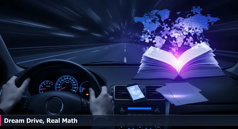 Hands on a steering wheel at night, with dashboard lights highlighting financial documents on the seat, symbolizing the cost calculations for tech professionals in Fort Collins, Colorado.