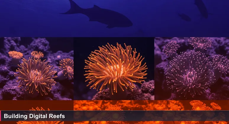 A close-up image of a coral polyp building a reef at night, representing foundational AI engineering roles in Nauru.