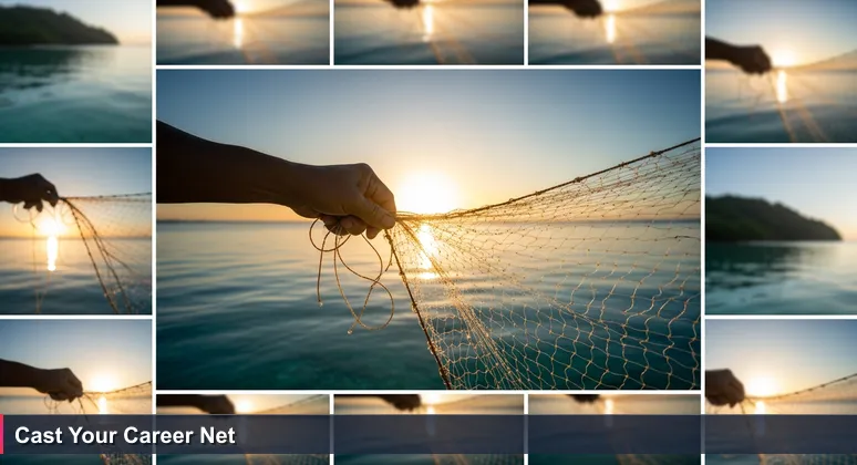 A weathered hand casts a traditional Nauruan fishing net at sunrise over crystal-clear water, symbolizing strategic career planning in technology.