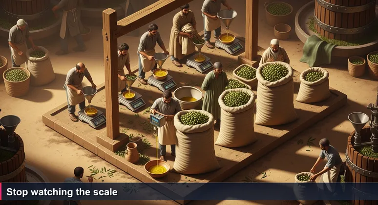 Lines of olive farmers at a press in the Sahel, each holding a bag of olives, waiting to see whose yield is highest.
