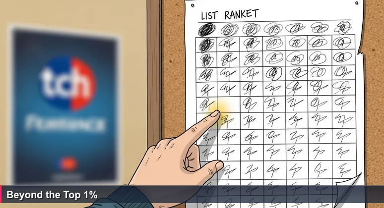 Close-up of a student's finger pointing to a name in the middle of a printed baccalauréat results list on a corkboard, with blurred background showing industry logos.
