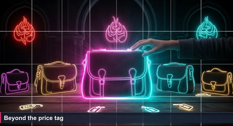 A vendor in the Tunis medina arranges second-hand leather bags on a dusty wooden table. A young shopper runs her fingers over the stitching, ignoring price tags, testing the quality.