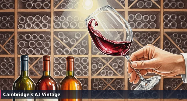 A sommelier's hand holding a wine glass against unlabeled bottles, symbolizing the careful selection of top AI startups in Cambridge, MA.