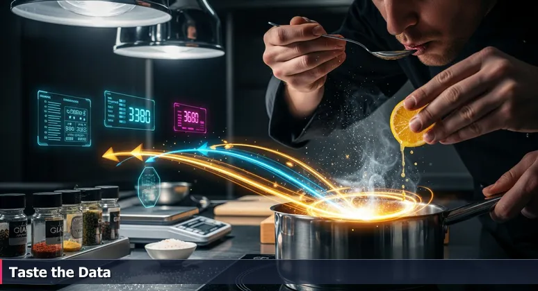 A chef's hands intently tasting sauce in a kitchen, representing the intuitive adjustment and mastery needed for AI engineering in Cambridge's competitive ecosystem.