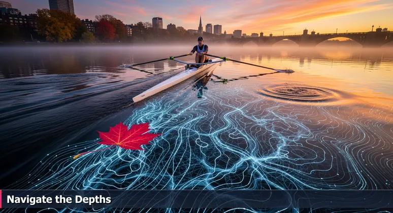 A sculler on the Charles River in Cambridge, MA, symbolizing the hidden currents affecting AI salaries in 2026