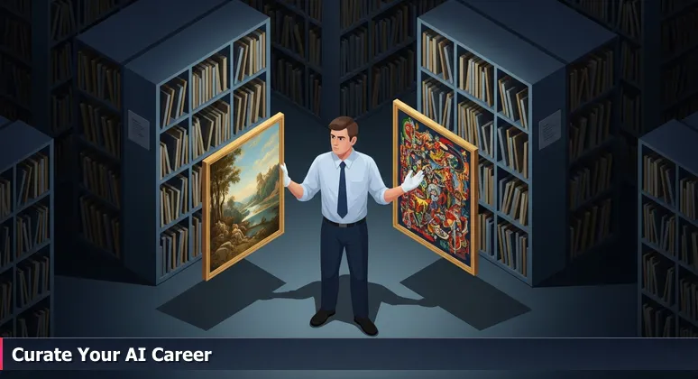 A curator in the Harvard Art Museums archives holds a classic and a contemporary painting, symbolizing the choice between AI career opportunities in Cambridge, MA.