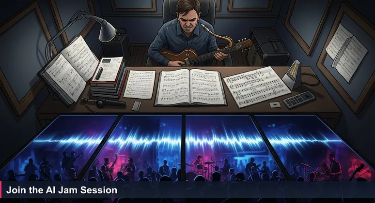 Illustration contrasting isolated AI learning with collaborative networking at a vibrant Sioux Falls tech meetup event