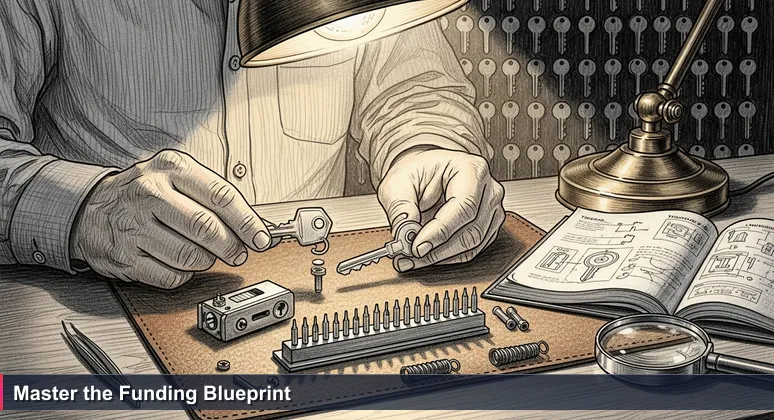 A close-up image of a locksmith's hands holding a key and lock parts, symbolizing the funding blueprint for tech training in Tulsa, OK.