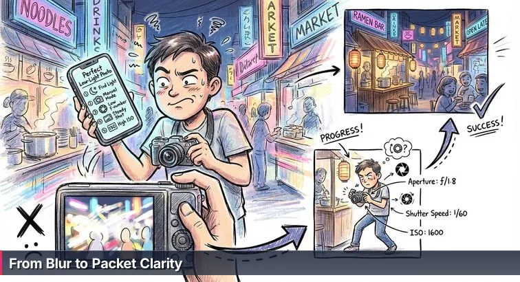 Person at a laptop running a packet analysis interface, hands on the keyboard, with a notebook, ethernet cable, and dim desk lamp.