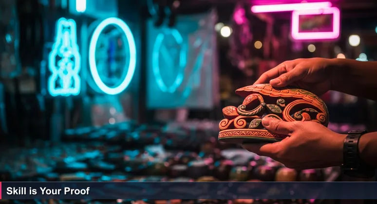 Artisan hands crafting a wooden carving in Jakarta's Pasar Santa, symbolizing how tech skills are valued over degrees in Indonesia's job market.