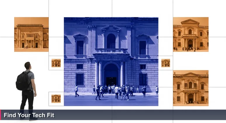 A tech entrepreneur in Malta looking at a list of coworking spaces while standing on a sunny street in Valletta, contemplating the right workspace choice.