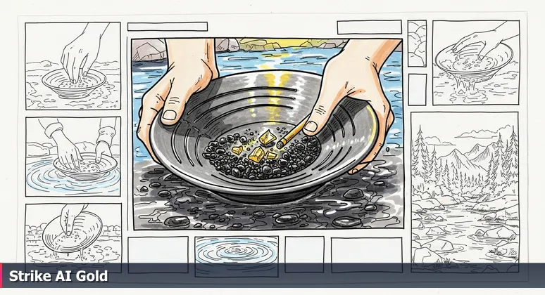 Hands panning for gold in a Colorado stream, symbolizing the search for AI careers in Denver's traditional industries.