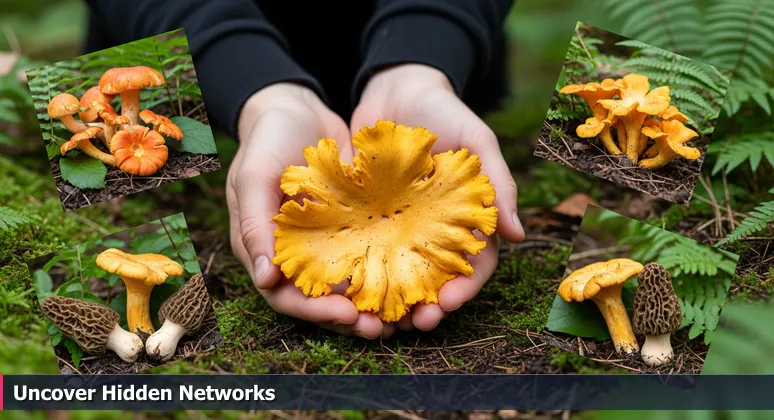 Hands lifting a golden chanterelle mushroom from Oregon forest soil, symbolizing hidden tech networks for women in Eugene.