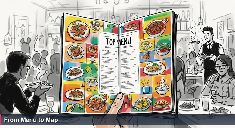 A hand holding a crowded menu in a Beirut restaurant with text in Arabic, French, and English, symbolizing the diverse tech career choices in Lebanon for 2026.