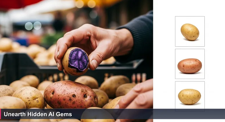 Close-up of hands in a Beirut market holding a common potato with vibrant purple Batata Helaweh flesh, symbolizing hidden AI job opportunities in Lebanon's foundational industries.
