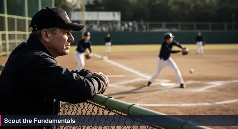 A talent scout in a baseball cap observes a high school baseball game in Jamsil, Seoul, symbolizing the search for underrated AI startups in South Korea's booming 2026 tech scene.