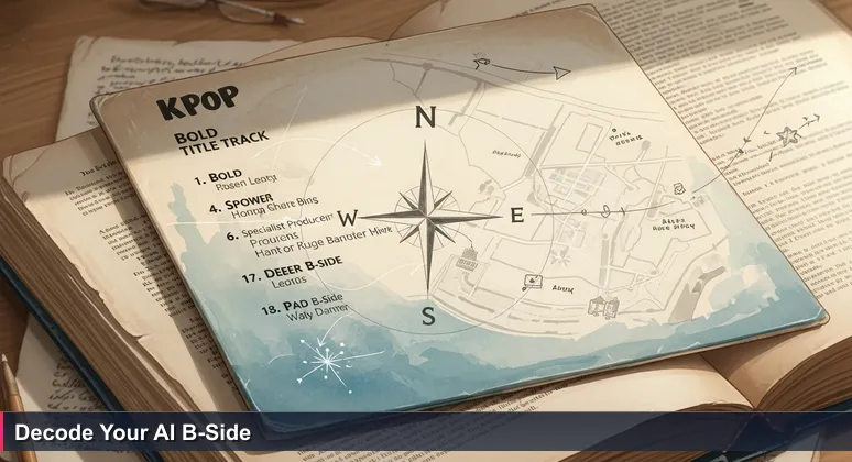 Worn K-pop album sleeve with tracklist, highlighting the B-side track with a star to symbolize hidden value in South Korea's AI career opportunities