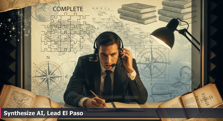 A focused professional interpreter in a soundproof booth wearing a dual-channel headset, synthesizing Spanish and English audio to symbolize AI integration in El Paso's industries.