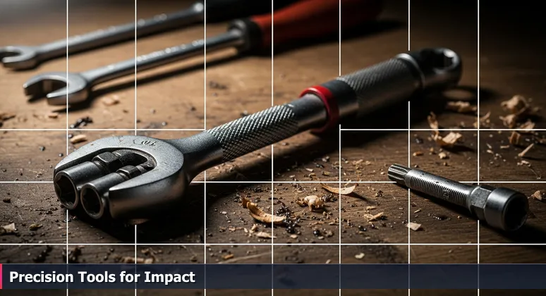 A weathered socket wrench on a stained wooden workbench, symbolizing the precision AI tools developed by Fort Wayne startups for industrial and medical applications.