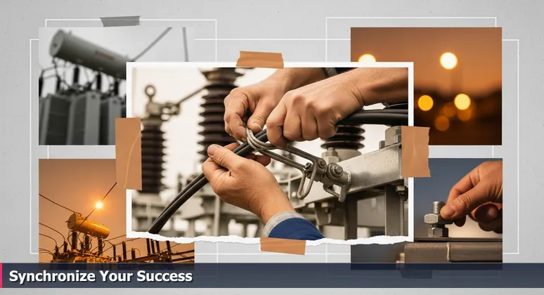 A close-up of hands connecting a cable to a power substation, symbolizing the networking and support for women in tech in Fort Wayne, Indiana.