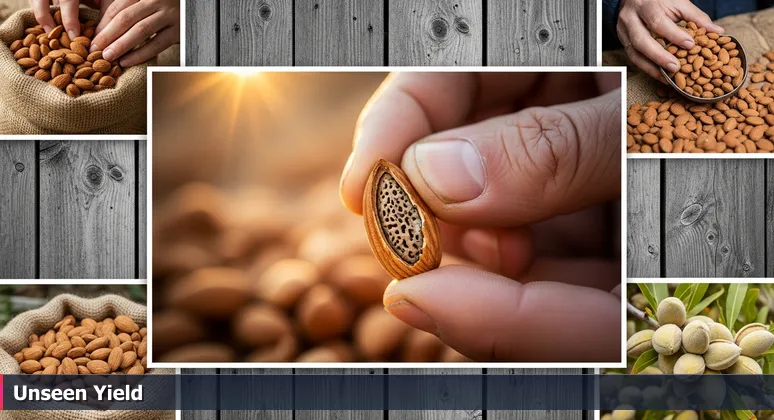 Close-up of farmer's hands at a Bakersfield market revealing hidden fungal infection on an almond, symbolizing AI startups' unseen value.