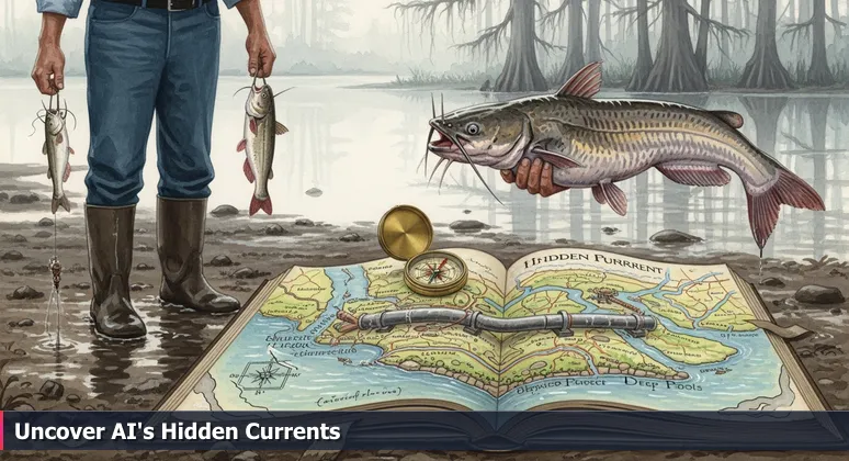 A fisherman on the Vermilion River holding two fish, symbolizing targeted vs generic approaches to AI careers in Lafayette.