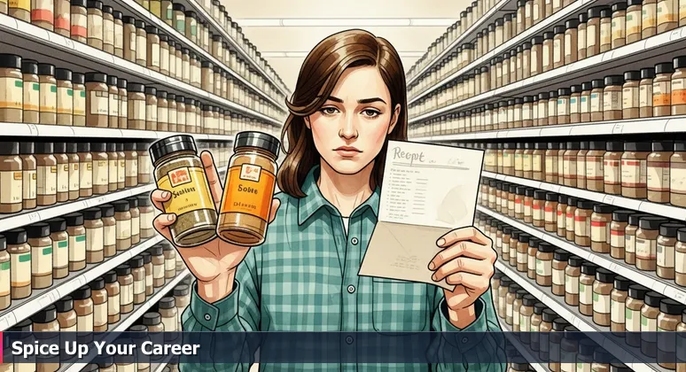 A person standing in a grocery aisle, holding two spice jars and a recipe card, symbolizing the choice of AI bootcamps in Lafayette, Louisiana.