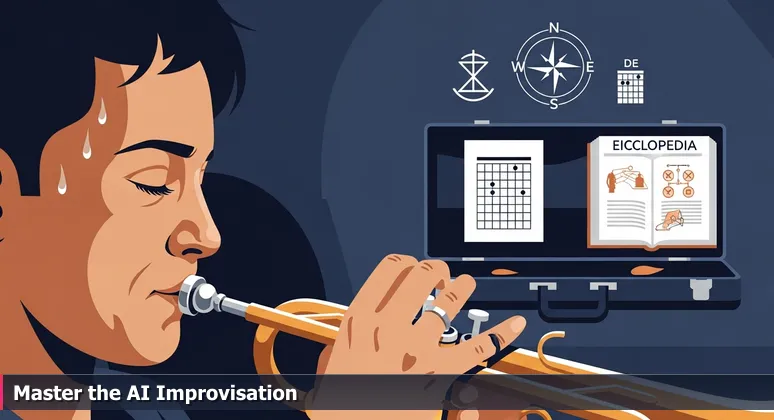 Jazz trumpeter in a dim NYC club, eyes closed and focused on improvisation, symbolizing AI career mastery in 2026.