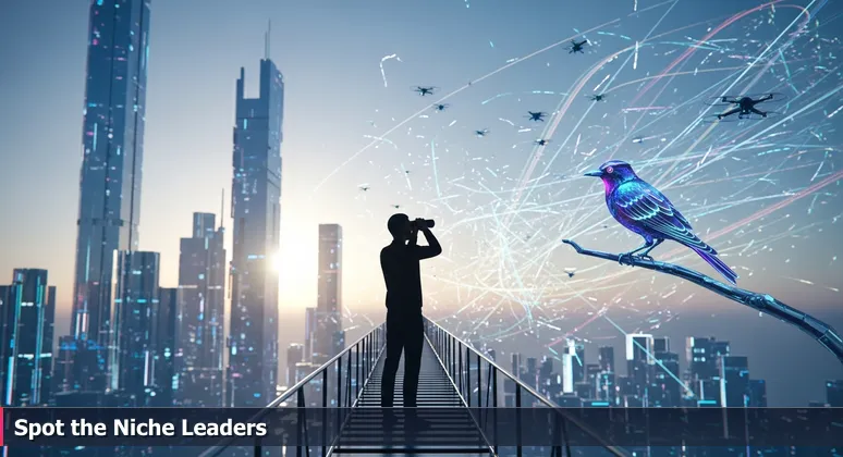A silhouetted figure on Bow Bridge in Central Park at dawn, using binoculars to focus on a single bird with New York City skyscrapers in the background